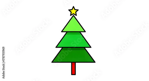 Obraz Simple Cartoon Christmas Tree with Star Topper Isolated on White Background.