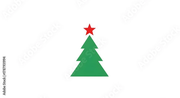 Obraz Simple green Christmas tree with a red star on top.