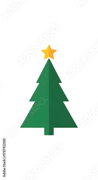 Fototapeta Simple Green Christmas Tree with Yellow Star Topper.