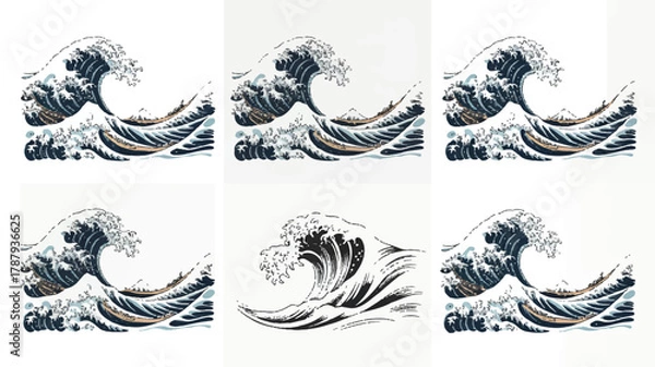 Fototapeta The great wave off kanagawa art is a set of six art pieces, each depicting the iconic wave with a unique artistic style