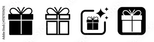 Fototapeta Festive gift box icon illustration symbolizing joy and celebration, perfect for Christmas, holidays, and children’s presents in transparent black vector PNG design