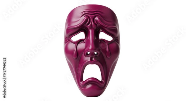 Fototapeta Isolated image of a sad theatrical mask with tears trickling down its face, on no background