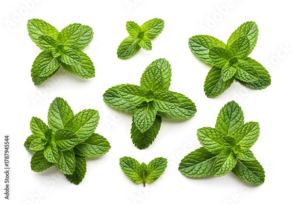 Obraz Mint Leaves Freshly Displayed: A vibrant display of fresh mint leaves, showcasing their lush green color and intricate textures, perfect for culinary and herbal use.