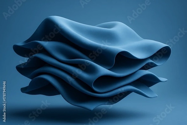 Fototapeta Abstract blue fabric sculpture with soft lighting