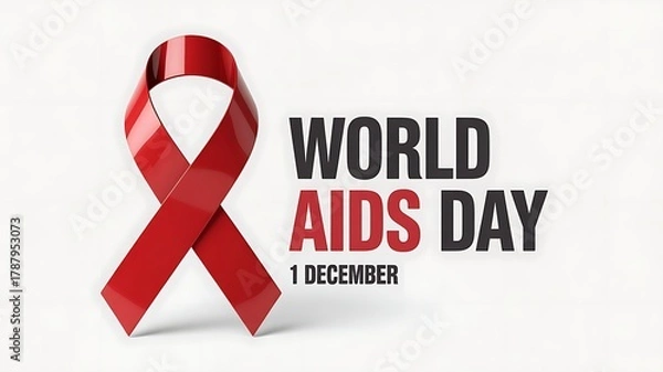 Fototapeta World aids day awareness with red ribbon and 1 december isolated on white background