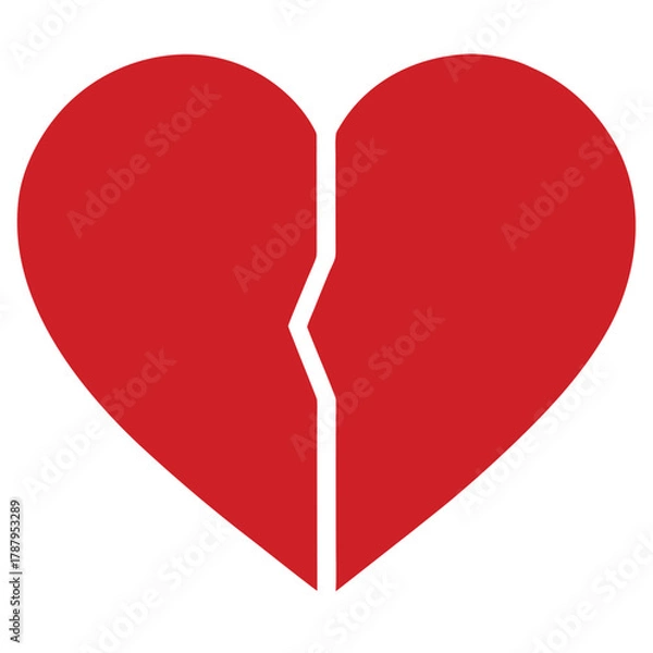 Fototapeta Illustration of a red broken heart with a clean crack isolated on white background