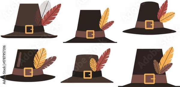 Obraz Collection of pilgrim hats with feathers