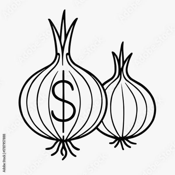 Fototapeta Invest in agriculture with this symbolic onion and dollar sign design, perfect for financial news or farming business ventures in a scalable vector graphic