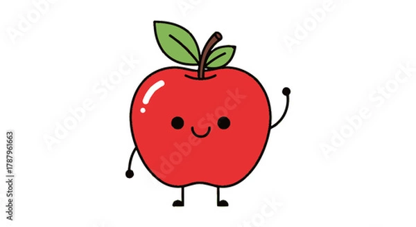 Fototapeta Cheerful apple character with a smile, a vibrant illustration for playful projects and educational