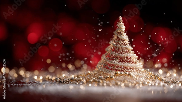 Fototapeta A beautifully decorated white Christmas tree glowing with warm fairy lights against a dark festive background with softly falling snow effects