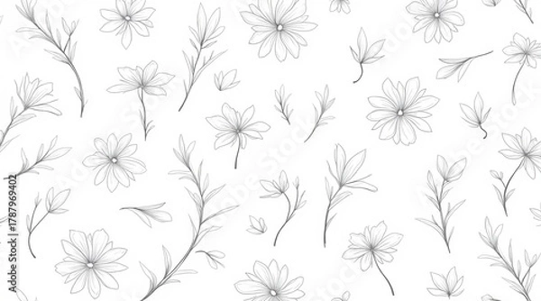 Fototapeta Elegant hand-drawn delicate floral botanical seamless pattern art