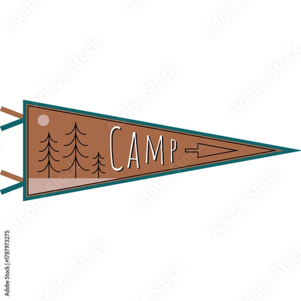Fototapeta Brown Pennant Flag With Trees Moon And CAMP Text For Outdoor Recreation And Adventure Theme
