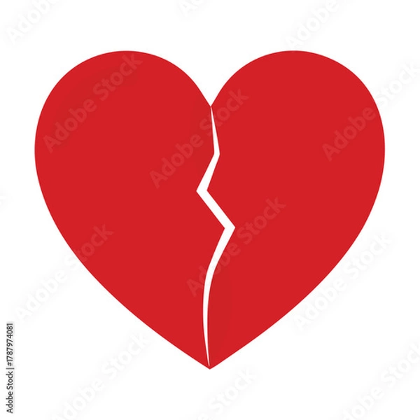Fototapeta A broken red heart isolated on white background, symbolizing heartbreak and emotional distress