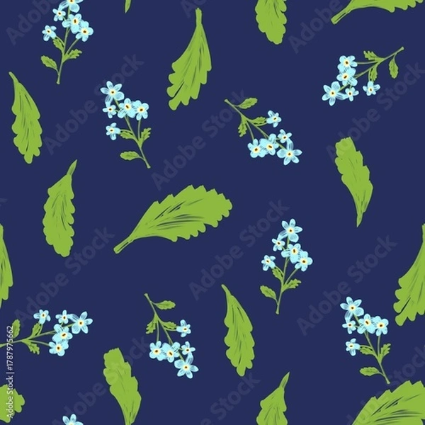 Obraz Rustic Forget-Me-Not and Leaf Toss Seamless Pattern