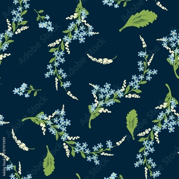 Obraz Vintage Blue Forget-Me-Nots Wreath Seamless Pattern