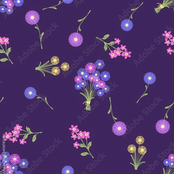 Obraz Jewel Tone Scatter Floral Bouquet Seamless Pattern