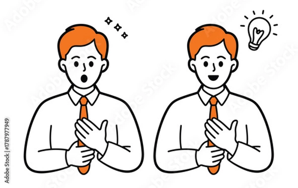 Obraz Man with two expressions: surprised and having an idea, illustration.