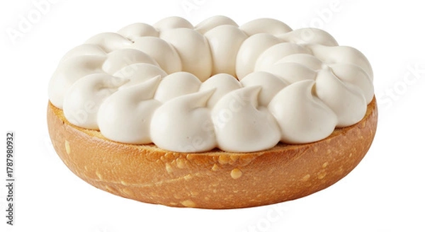 Obraz Isolated pastry cake, round brioche dough with many whipped cream dollops on top, treat
