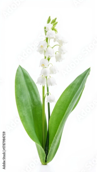 Fototapeta Delicate Lily of the Valley (Convallaria) Flowers Isolated on White
