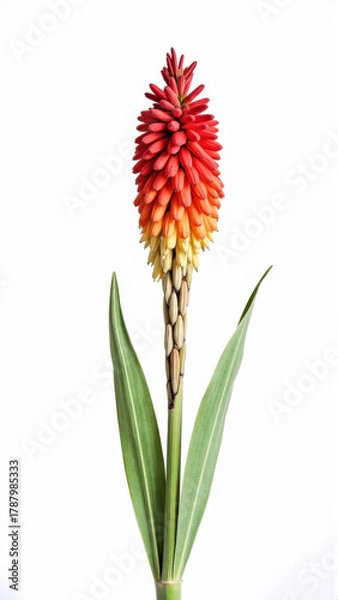 Obraz Vibrant Red Hot Poker (Kniphofia) Flower Isolated on a White Background