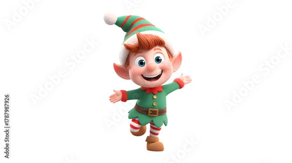 Obraz 3D Christmas elf character in playful holiday pose isolated on white background