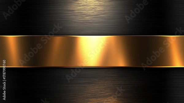 Fototapeta Luxurious metallic background design with golden stripe on dark surface