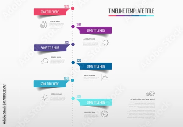 Fototapeta Modern Vertical Timeline Infographic Design with Colorful Elements