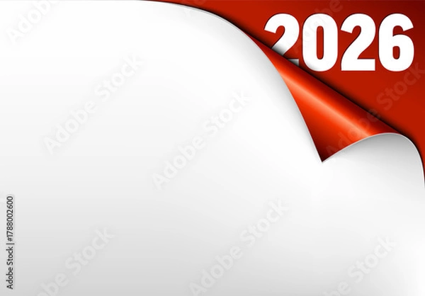 Fototapeta 2026 Page Peel Corner - White Paper Revealing Red with New Year Date