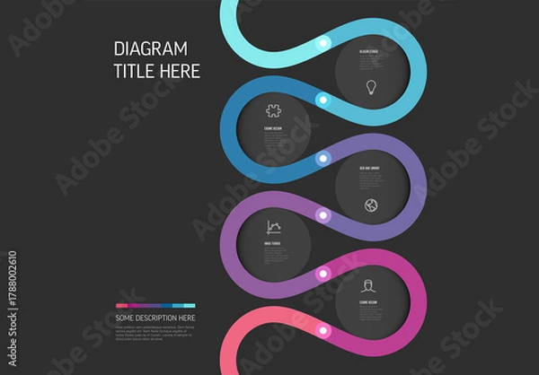 Fototapeta Minimal Infographic Timeline Diagram with Wavy Lines and Icons