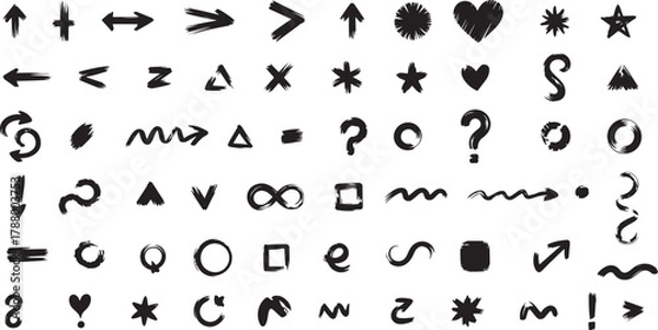 Obraz Collection of hand-drawn doodle symbols, arrows, hearts, and shapes