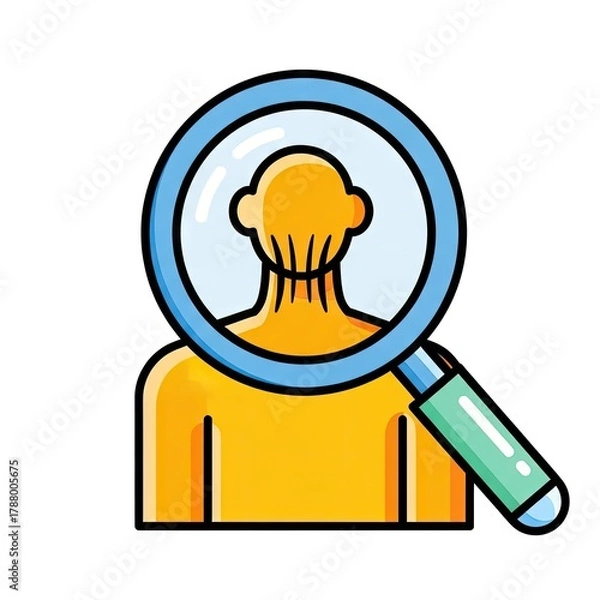 Fototapeta Abstract Illustration of Human Head and Neck Examined with Magnifying Glass in Yellow and Blue