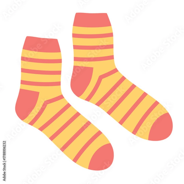 Obraz Cute autumn socks illustration in cozy colors. Simple warm knitted socks symbolizing comfort, hygge and the feeling of fall coziness. Flat vector. Hand drawn. Isolated background.