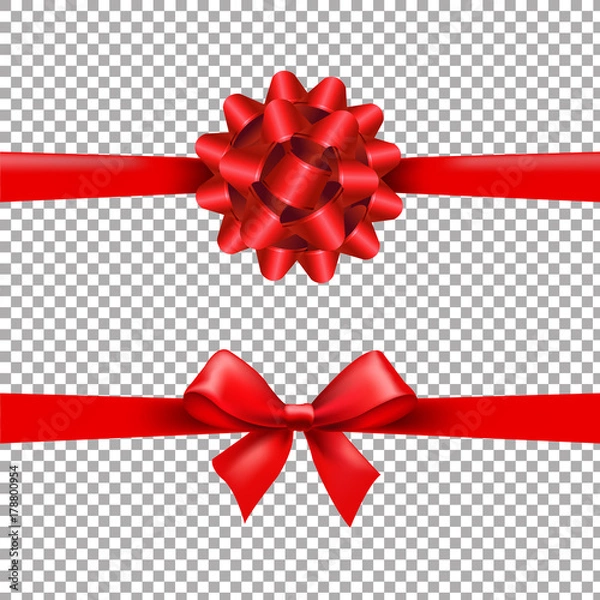 Fototapeta Red Ribbon Bow Set In Transparent Background