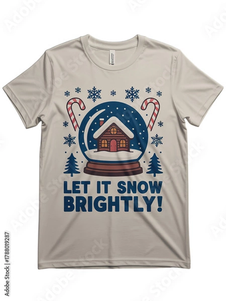 Obraz Cozy cabin in snow globe with candy canes and snowflakes, festive holiday graphic for winter lovers