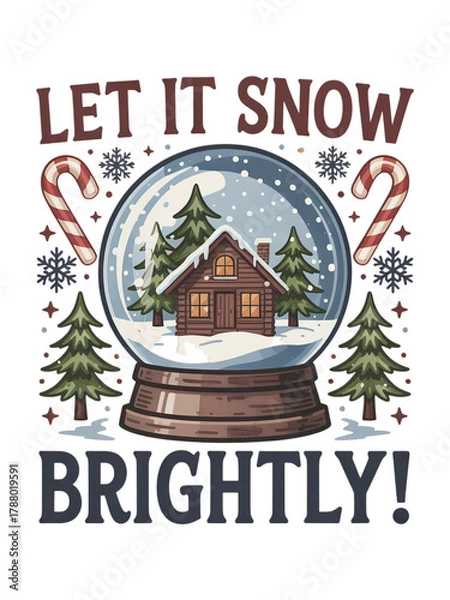 Obraz Charming snow globe scene captures cozy winter cabin, pine trees, and festive candy canes for holiday cheer.