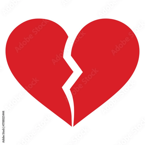 Obraz A red broken heart isolated on white background, symbolizing heartbreak and emotional distress