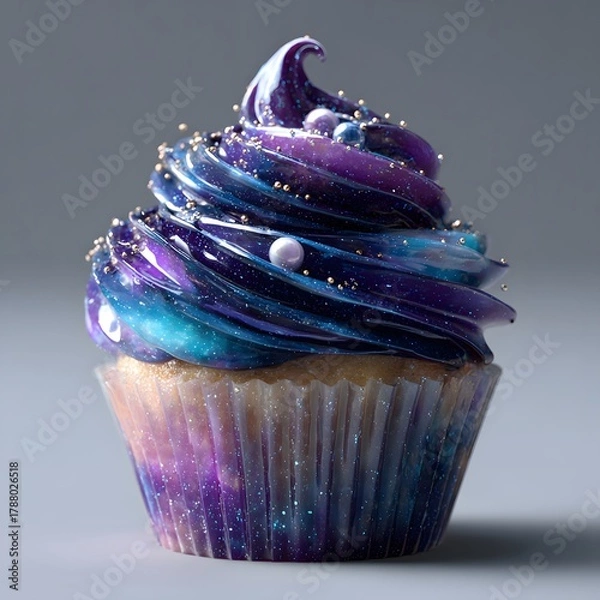 Fototapeta Vibrant Galaxy Themed Cupcake with Swirl Frosting