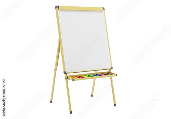 Obraz Isolated easel with markers, dry erase board for presentations, learning, and teaching
