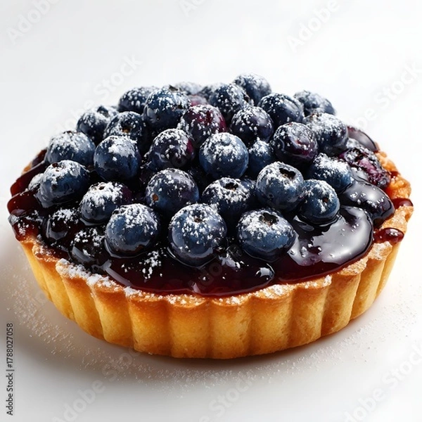 Obraz Fresh Blueberry Tart with Powdered Sugar Close-up