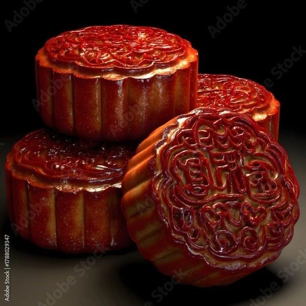 Obraz Stacked Traditional Chinese Mooncakes for Mid Autumn Festival Celebration