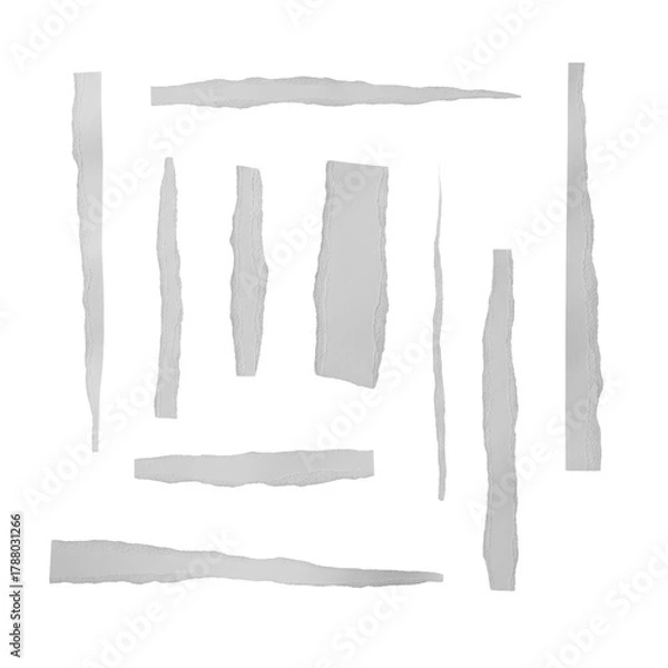 Obraz Realistic torn paper strips set isolated on transparent background — perfect for scrapbook design, collage art, stationery, and digital mockups.