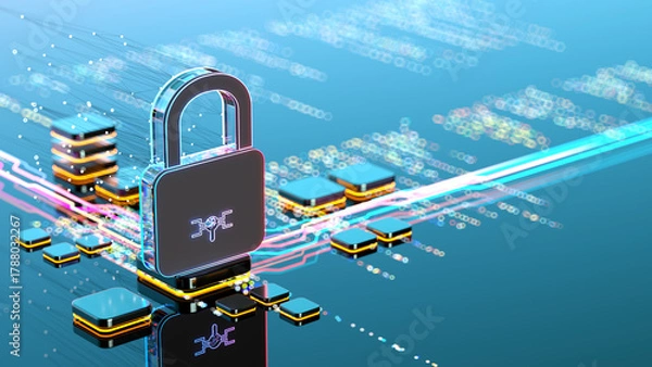 Fototapeta Abstract Lock on CPU. Digital security concept. 
