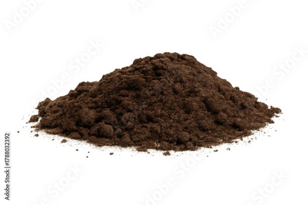 Obraz Brown ground powder forming a small pile on a transparent background, useful for food, cosmetic, or gardening concepts