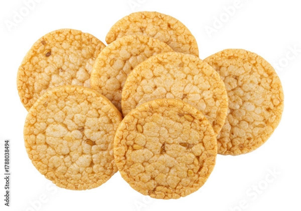 Fototapeta Isolated image of a pile of seven rice cakes snacks ready to eat nutritious ingredient