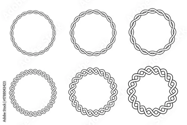 Obraz Wavy Lines Ornament Decorative Circle Frame Border Vector Illustration Set