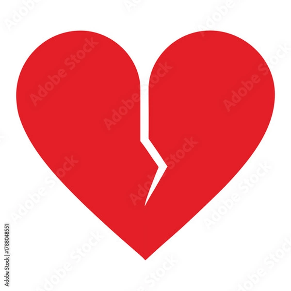 Obraz A red broken heart isolated on white background, symbolizing heartbreak and emotional distress