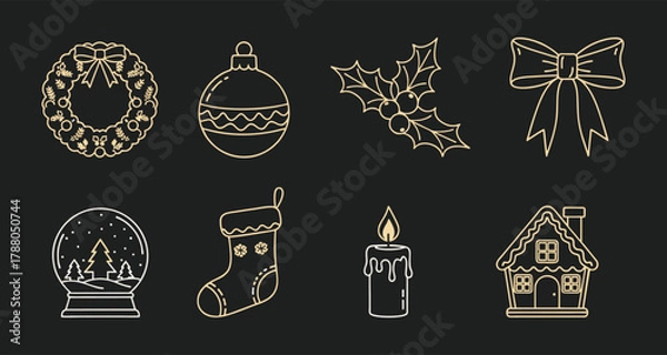 Fototapeta Christmas Ornament and Candle Illustration on Dark Background – Festive Vector