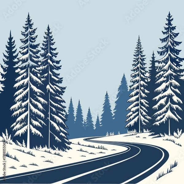 Obraz Winter Road Through Snowy Forest