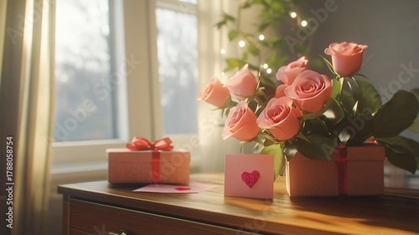 Obraz Elegant Roses Presentation with Gift Boxes