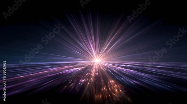 Obraz Bright beams of blue, purple, and orange light radiate from the center.